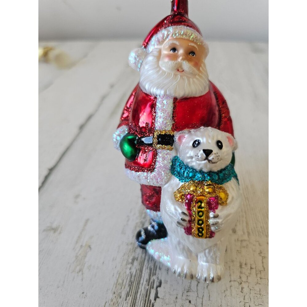 Snowman polar bear glass ornament glitter Xmas tree